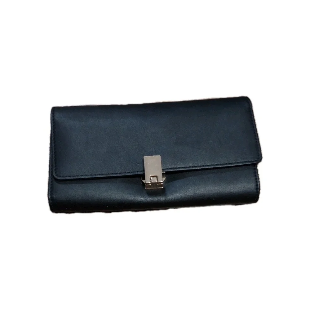 Nine West Women's Continental Wallet - Black Saffiano Faux Leather Gold Hardware